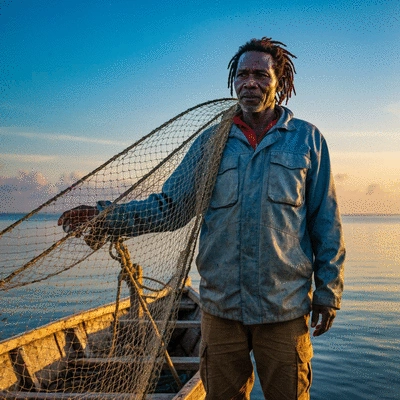 Kenyan fish farmer inspecting a pond, showing dedication to commercial aquaculture
