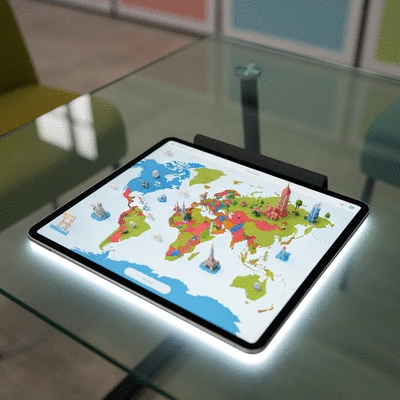 Digital tablet displaying fish growth tracking software in a modern fish farm setting