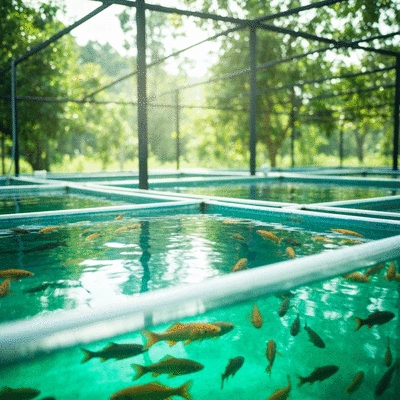 Modern African fish farm with clear water tanks and healthy fish