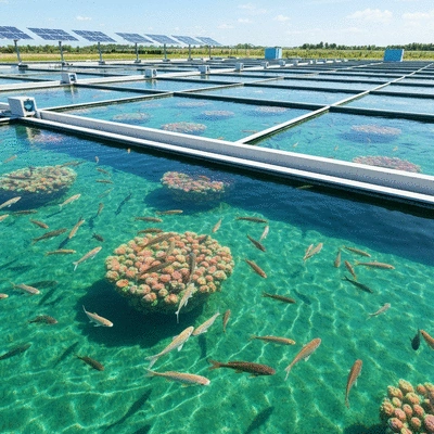 Modern fish farm in Africa with clear water and healthy fish, focus on sustainability