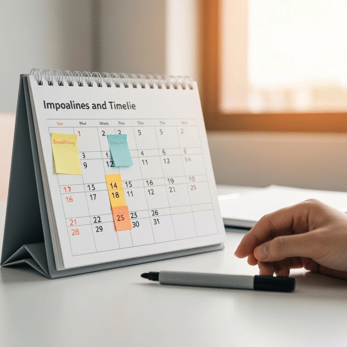 Calendar with highlighted dates and deadlines, representing the timeline for regulatory implementation, no text, no words